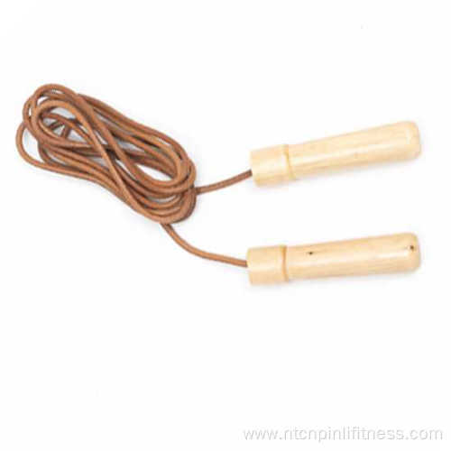 Leather jump rope with Eco friendly wooden handle.